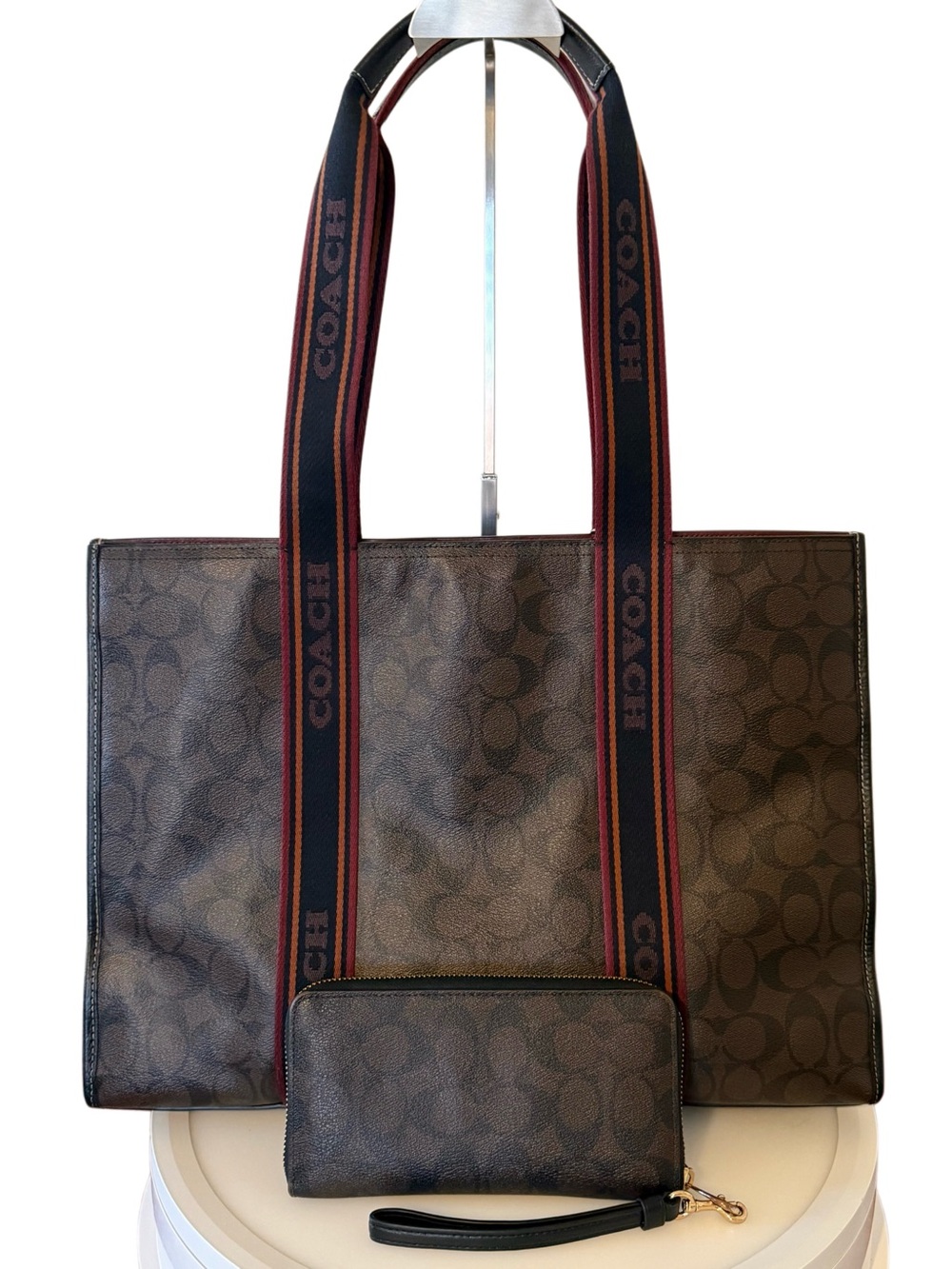 Coach Signature Canvas Large Tote Wallet Set Brown Monogram Designer Luxury Bag - Picture 3 of 17